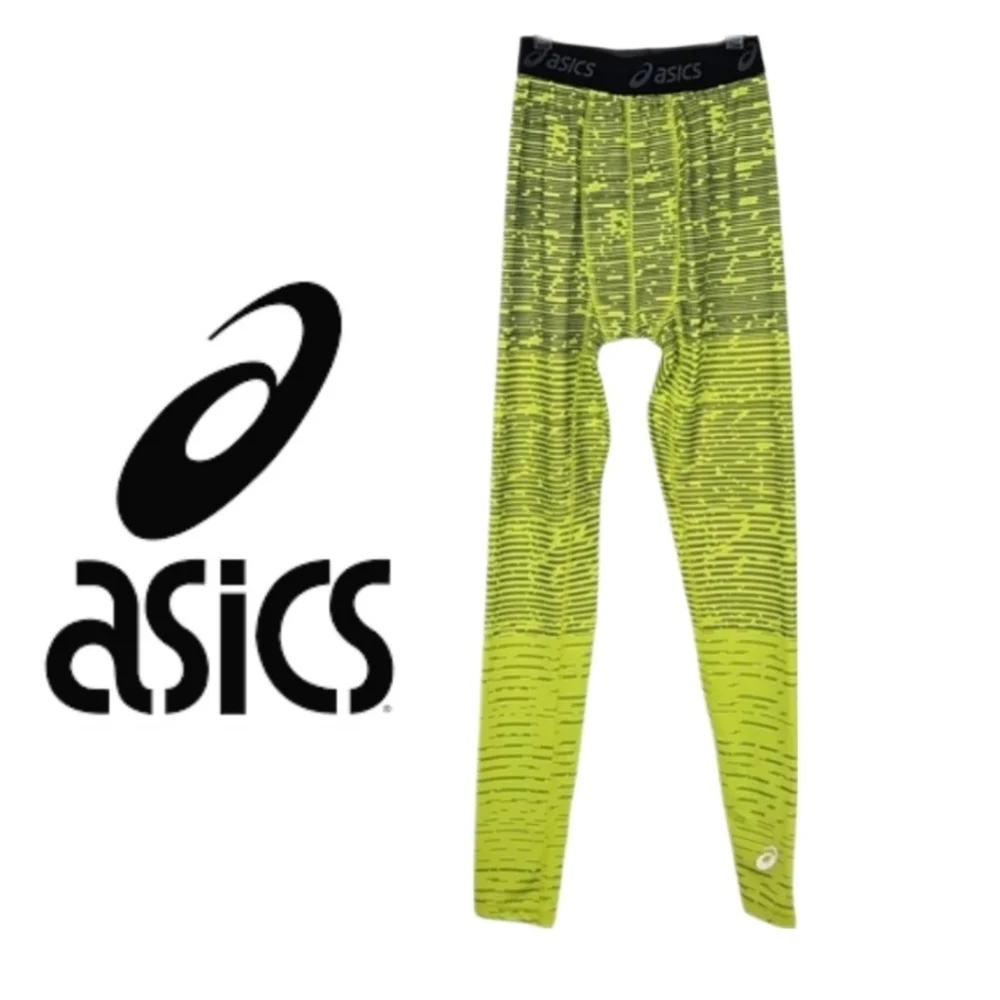 Asics Mens Athletic Running Tights in Lime Green and Black, Size S